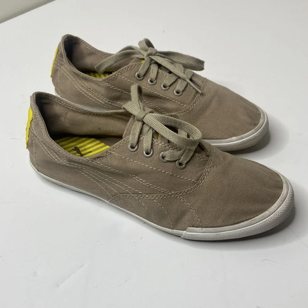 Puma Eco Ortholite Womens Grey Canvas Lace-Up Sneakers Size 7-1/2